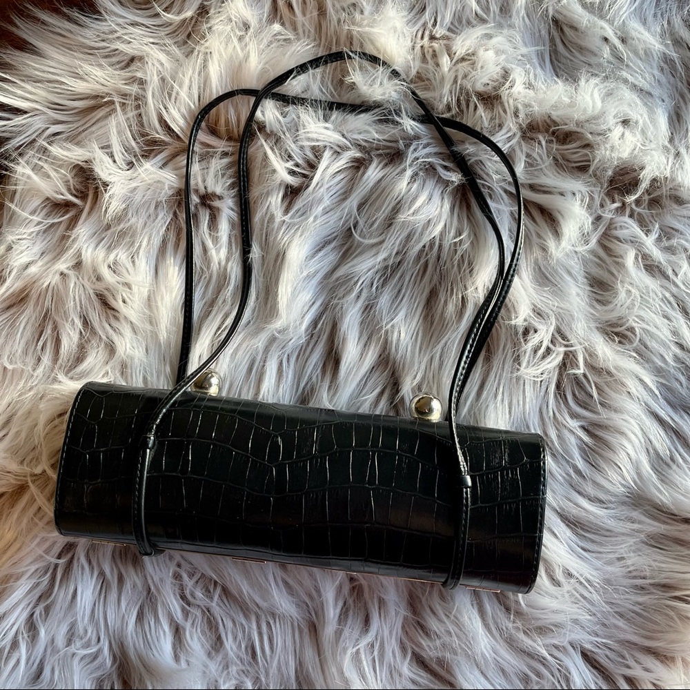 ALDO Black and Silver Croc Embossed Rectangular Evening/Shoulder Bag